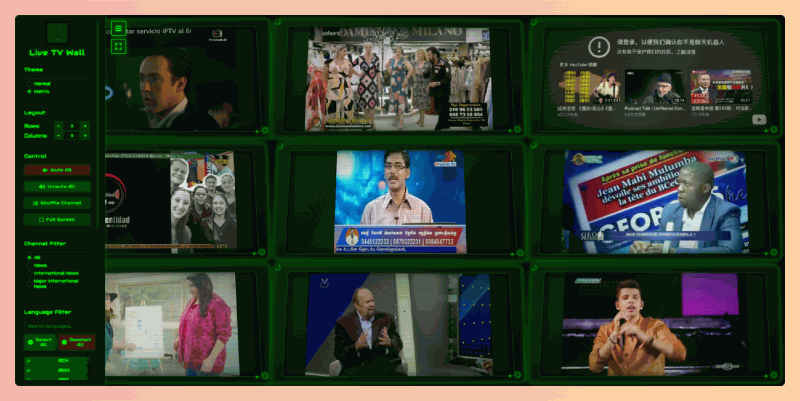 TV Wall：一个免费的全球电视直播墙，汇集世界各地电视频道，像电视墙一样同时观看多个直播，新闻、体育、娱乐应有尽有