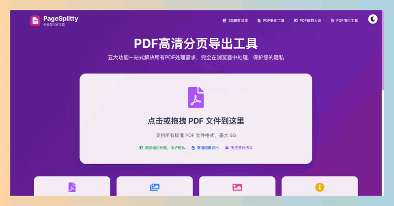 页页精灵（PageSplitty）：一款全能PDF处理神器，集高清分页导出、3D翻页阅读、PDF美化、PDF裁剪和PDF演示五大功能于一身，简单快捷