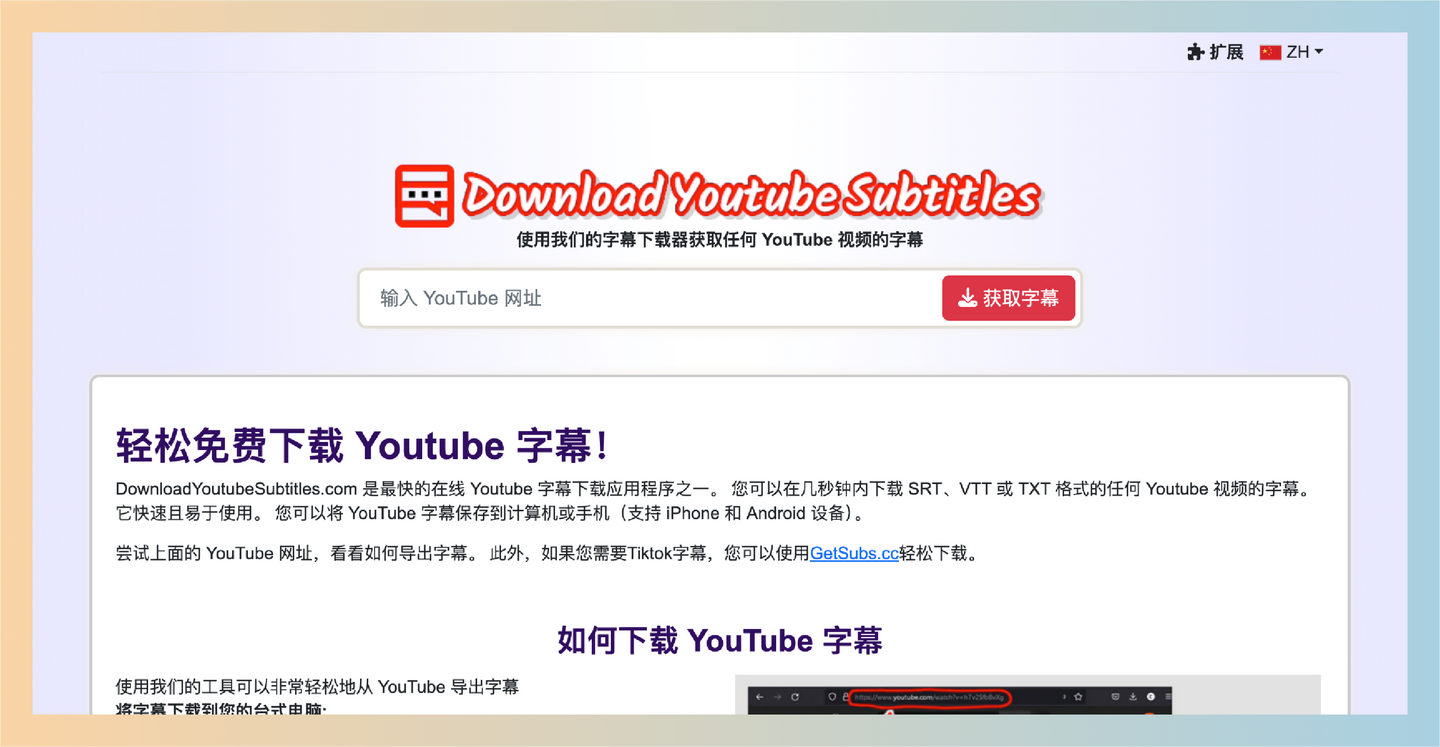 DownloadYoutubeSubtitles：YouTube字幕下载器，支持免费下载YouTube视频的字幕，格式丰富，语言种类多达100多种