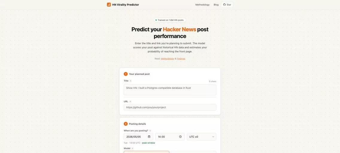 WannaLaunch:一款能够预测你的 Show HN 帖子表现的 AI 工具,助你登上Hacker News首页!